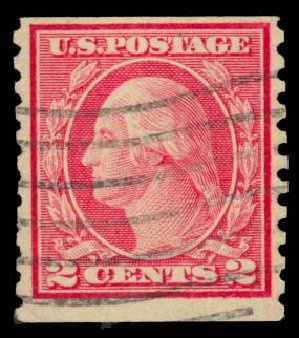 US Stamps Values Scott Cat. 491 - 1917 2c Washington Coil Perf 10 Vertically. Daniel Kelleher Auctions, Sep 2014, Sale 655, Lot 533