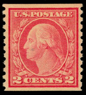 Prices of US Stamps Scott Catalogue #491 - 1917 2c Washington Coil Perf 10 Vertically. Daniel Kelleher Auctions, Dec 2014, Sale 661, Lot 396