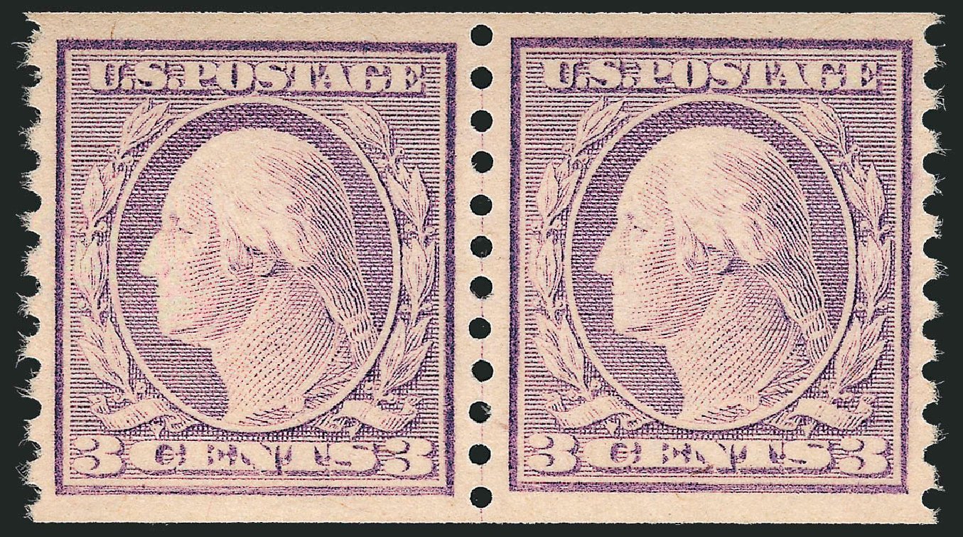 US Stamps Price Scott 493: 3c 1917 Washington Coil Perf 10 Vertically. Robert Siegel Auction Galleries, Sep 2009, Sale 968B, Lot 640