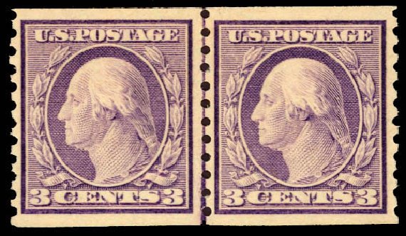 US Stamps Value Scott #493: 3c 1917 Washington Coil Perf 10 Vertically. Daniel Kelleher Auctions, Dec 2012, Sale 633, Lot 863