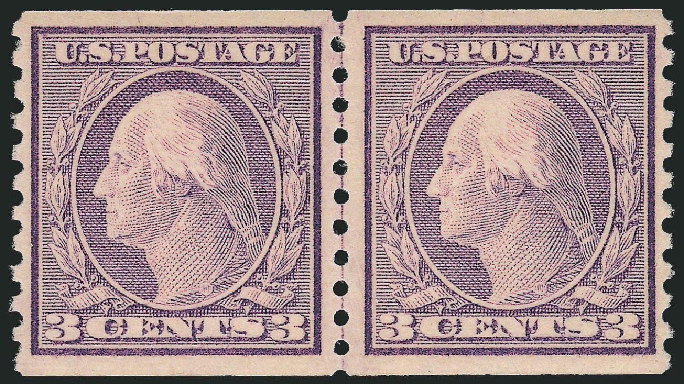 Values of US Stamp Scott Catalogue 493: 1917 3c Washington Coil Perf 10 Vertically. Robert Siegel Auction Galleries, Oct 2008, Sale 963, Lot 1023