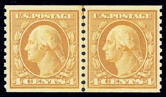 Value of US Stamps Scott Catalog 495: 4c 1917 Washington Coil Perf 10 Vertically. Matthew Bennett International, Sep 2012, Sale 346, Lot 856