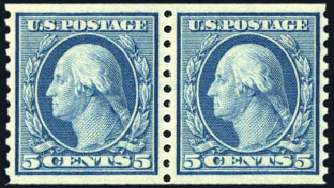 US Stamps Value Scott Catalogue 496 - 5c 1919 Washington Coil Perf 10 Vertically. Harmer-Schau Auction Galleries, Aug 2011, Sale 90, Lot 1544