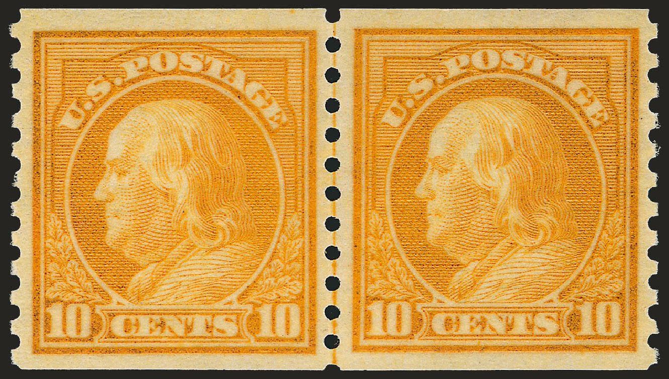 Cost of US Stamps Scott Catalogue 497 - 10c 1922 Franklin Coil Perf 10 Vertically. Robert Siegel Auction Galleries, Jun 2010, Sale 992, Lot 2507