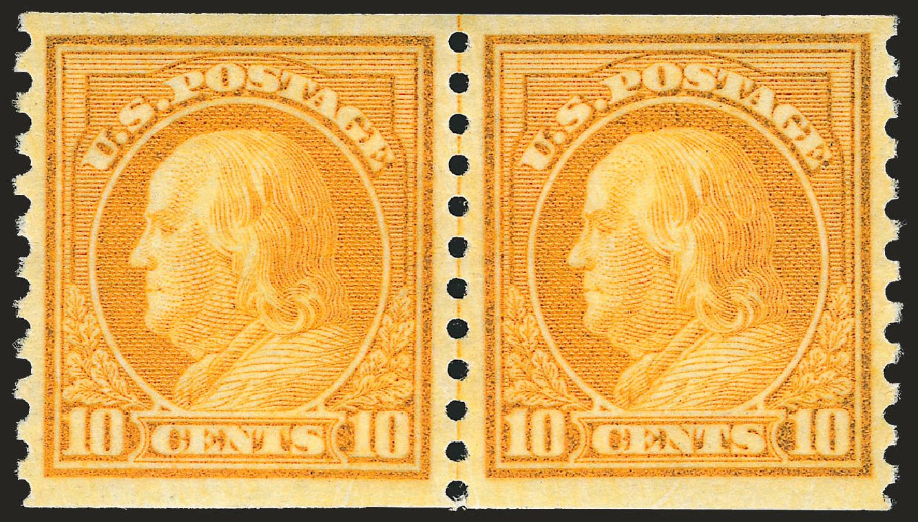 Costs of US Stamps Scott Cat. 497 - 1922 10c Franklin Coil Perf 10 Vertically. Robert Siegel Auction Galleries, Jun 2010, Sale 992, Lot 2508