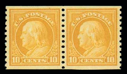 US Stamp Value Scott Catalog 497: 1922 10c Franklin Coil Perf 10 Vertically. Matthew Bennett International, Jun 2007, Sale 319, Lot 1469