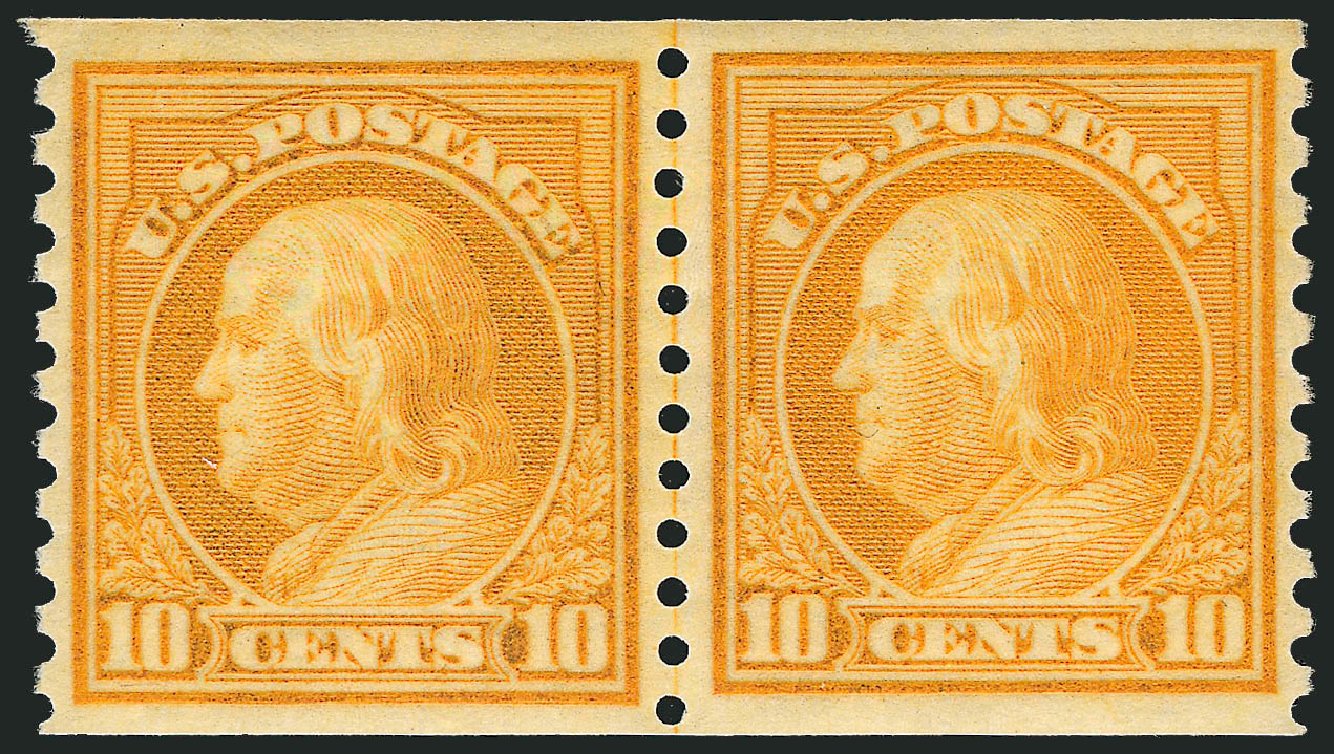 US Stamps Values Scott Catalog #497: 1922 10c Franklin Coil Perf 10 Vertically. Robert Siegel Auction Galleries, Sep 2009, Sale 968B, Lot 645