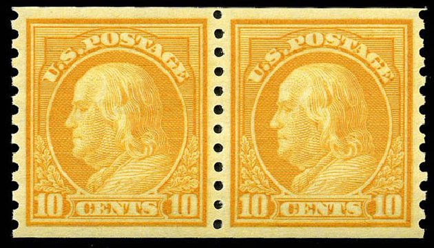 Cost of US Stamp Scott Catalog #497: 10c 1922 Franklin Coil Perf 10 Vertically. Matthew Bennett International, Apr 2008, Sale 326, Lot 443