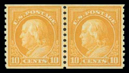 US Stamps Values Scott Catalogue #497: 1922 10c Franklin Coil Perf 10 Vertically. Matthew Bennett International, Dec 2007, Sale 325, Lot 2156