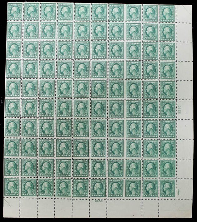 US Stamps Values Scott #498: 1c 1917 Washington Perf 11. Daniel Kelleher Auctions, Oct 2011, Sale 626, Lot 402