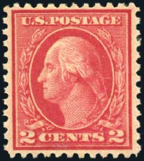 US Stamp Values Scott Catalog 500 - 1919 2c Washington Perf 11. Harmer-Schau Auction Galleries, Apr 2008, Sale 77, Lot 98