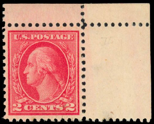 Values of US Stamps Scott Catalogue # 500 - 1919 2c Washington Perf 11. Daniel Kelleher Auctions, Dec 2013, Sale 640, Lot 421