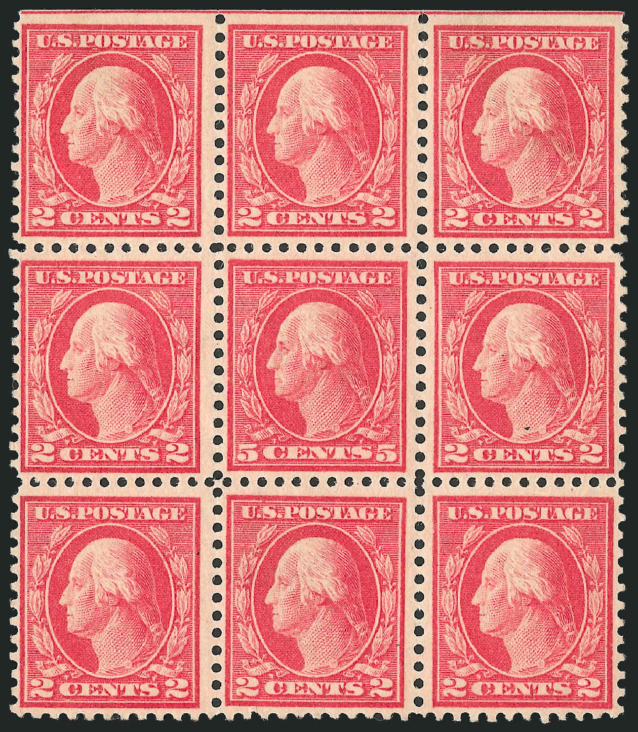 US Stamps Values Scott Cat. 505: 1917 5c Washington Perf 11 Error. Robert Siegel Auction Galleries, Dec 2014, Sale 1090, Lot 1558