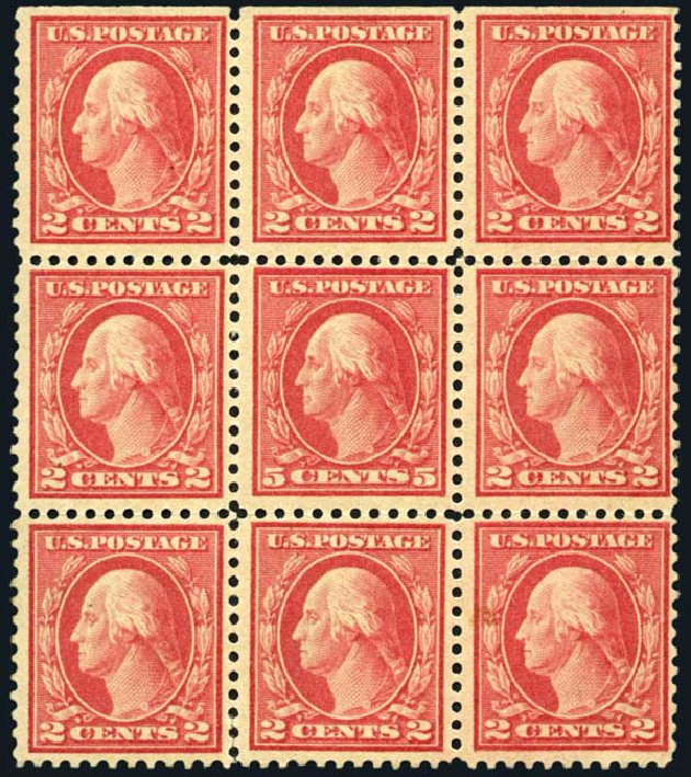 Values of US Stamps Scott Cat. 505: 5c 1917 Washington Perf 11 Error. Harmer-Schau Auction Galleries, May 2014, Sale 101, Lot 161
