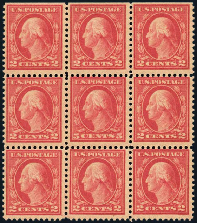 US Stamp Prices Scott Cat. #505 - 1917 5c Washington Perf 11 Error. Harmer-Schau Auction Galleries, Jan 2014, Sale 100, Lot 595