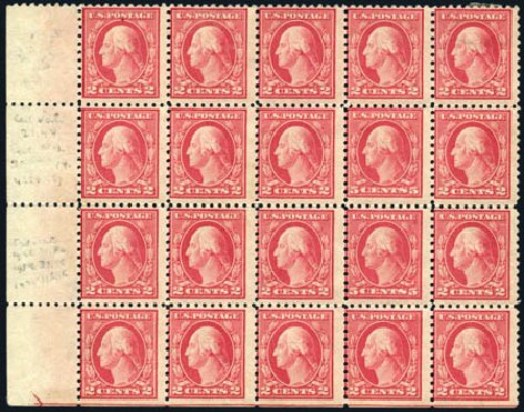 Values of US Stamp Scott Catalog #505 - 5c 1917 Washington Perf 11 Error. Harmer-Schau Auction Galleries, Feb 2010, Sale 84, Lot 1625