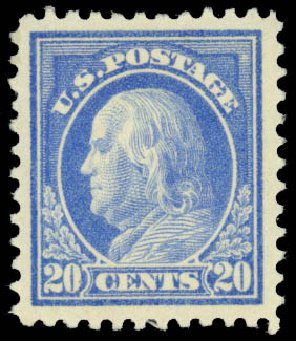 US Stamps Prices Scott Catalog 515: 20c 1917 Franklin Perf 11. Daniel Kelleher Auctions, Mar 2014, Sale 648, Lot 2191