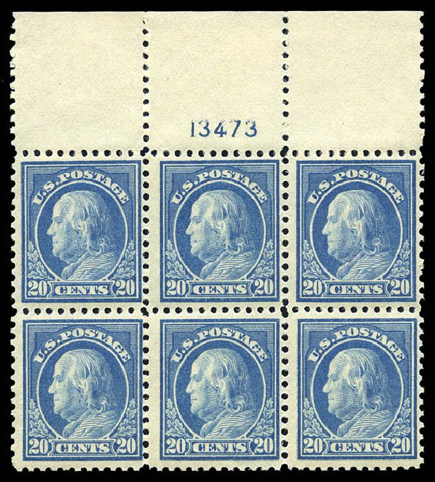 Values of US Stamp Scott Catalog 515 - 20c 1917 Franklin Perf 11. Matthew Bennett International, May 2014, Sale 350, Lot 644
