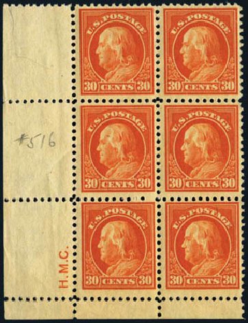 Costs of US Stamp Scott # 516 - 1917 30c Franklin Perf 11. Harmer-Schau Auction Galleries, May 2012, Sale 93, Lot 368