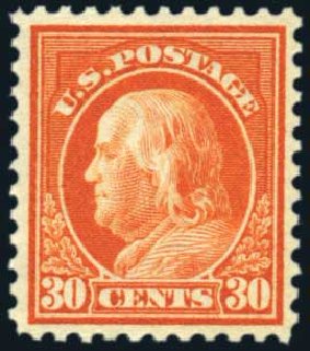 US Stamps Prices Scott Catalogue # 516 - 1917 30c Franklin Perf 11. Harmer-Schau Auction Galleries, Oct 2010, Sale 87, Lot 319