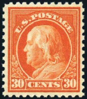 Cost of US Stamps Scott Catalog #516: 1917 30c Franklin Perf 11. Harmer-Schau Auction Galleries, Oct 2010, Sale 87, Lot 320