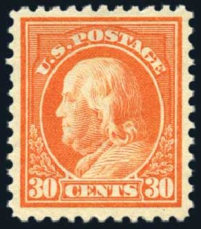 US Stamps Values Scott Catalogue #516 - 1917 30c Franklin Perf 11. Harmer-Schau Auction Galleries, Jun 2008, Sale 78, Lot 1601