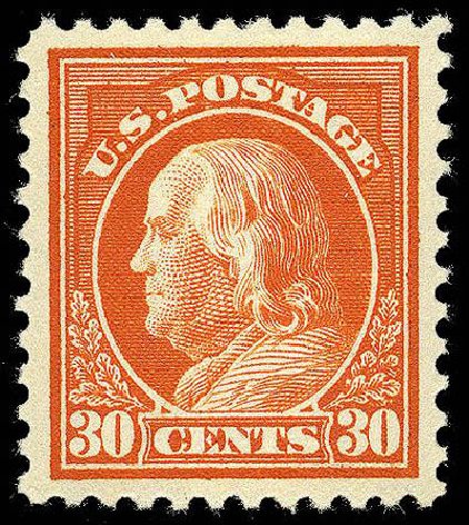 US Stamp Prices Scott 516: 1917 30c Franklin Perf 11. Matthew Bennett International, Apr 2008, Sale 326, Lot 465