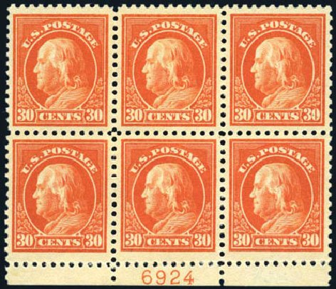 Values of US Stamp Scott Catalogue 516: 30c 1917 Franklin Perf 11. Harmer-Schau Auction Galleries, Aug 2011, Sale 90, Lot 1563