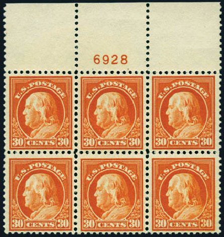 Cost of US Stamps Scott Cat. #516 - 1917 30c Franklin Perf 11. Harmer-Schau Auction Galleries, Aug 2012, Sale 94, Lot 1606