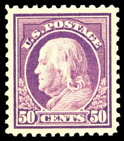 Value of US Stamp Scott # 517 - 1917 50c Franklin Perf 11. Matthew Bennett International, Mar 2012, Sale 344, Lot 4638