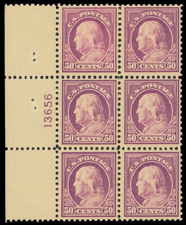 Values of US Stamps Scott Catalogue 517 - 1917 50c Franklin Perf 11. Daniel Kelleher Auctions, Apr 2012, Sale 629, Lot 375