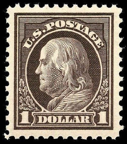 US Stamp Prices Scott # 518: 1917 US$1.00 Franklin Perf 11. Matthew Bennett International, Apr 2008, Sale 326, Lot 467