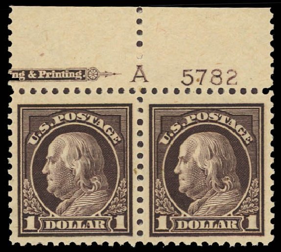 Value of US Stamps Scott 518: 1917 US$1.00 Franklin Perf 11. Daniel Kelleher Auctions, Jun 2012, Sale 630, Lot 1877