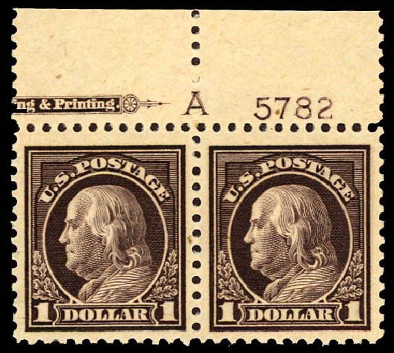Cost of US Stamps Scott 518: 1917 US$1.00 Franklin Perf 11. Daniel Kelleher Auctions, Dec 2012, Sale 633, Lot 897
