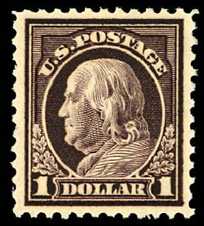 US Stamp Prices Scott 518 - 1917 US$1.00 Franklin Perf 11. Daniel Kelleher Auctions, Dec 2013, Sale 640, Lot 437