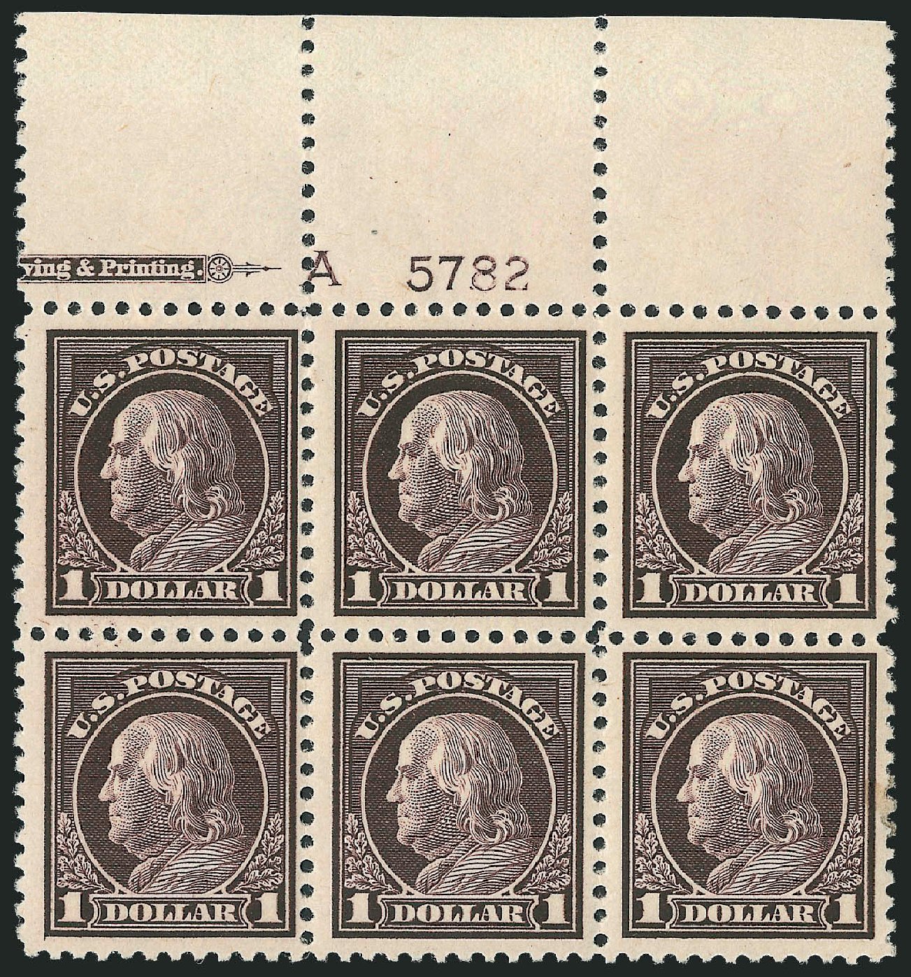 US Stamps Price Scott #518: US$1.00 1917 Franklin Perf 11. Robert Siegel Auction Galleries, Oct 2010, Sale 997, Lot 6057