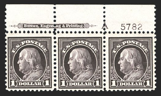 US Stamp Price Scott Catalogue # 518 - 1917 US$1.00 Franklin Perf 11. Spink Shreves Galleries, Mar 2013, Sale 142, Lot 377