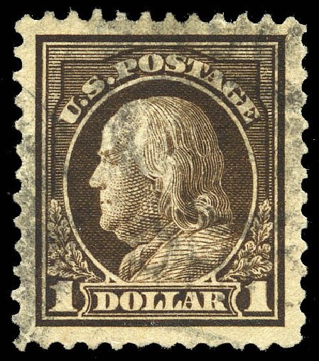 Values of US Stamps Scott Catalog # 518 - US$1.00 1917 Franklin Perf 11. Matthew Bennett International, May 2014, Sale 350, Lot 648