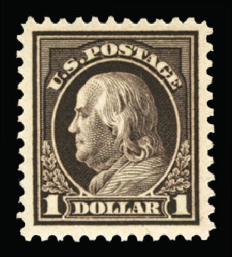 Value of US Stamps Scott Catalog # 518 - 1917 US$1.00 Franklin Perf 11. Cherrystone Auctions, Jul 2013, Sale 201307, Lot 138