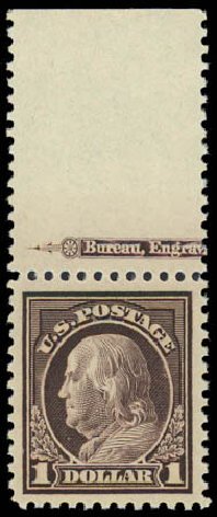 Costs of US Stamp Scott Catalogue 518 - 1917 US$1.00 Franklin Perf 11. Daniel Kelleher Auctions, Jul 2011, Sale 625, Lot 1018