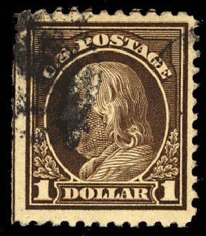 US Stamps Price Scott Cat. # 518: US$1.00 1917 Franklin Perf 11. Daniel Kelleher Auctions, Dec 2012, Sale 633, Lot 898
