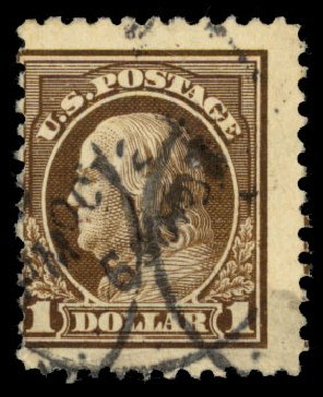 Prices of US Stamps Scott Catalog # 518 - 1917 US$1.00 Franklin Perf 11. Daniel Kelleher Auctions, Dec 2013, Sale 640, Lot 438