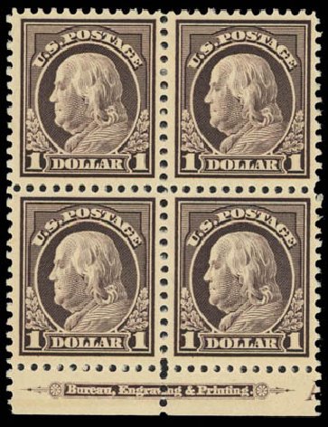 Costs of US Stamps Scott Catalogue # 518: 1917 US$1.00 Franklin Perf 11. Daniel Kelleher Auctions, Jul 2011, Sale 625, Lot 1020