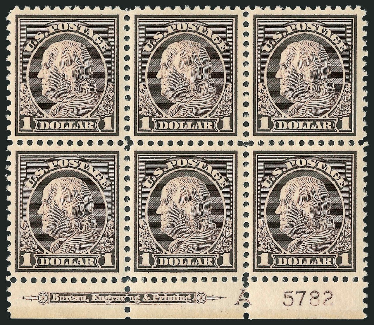 Prices of US Stamps Scott Cat. # 518: 1917 US$1.00 Franklin Perf 11. Robert Siegel Auction Galleries, Mar 2013, Sale 1040, Lot 1910
