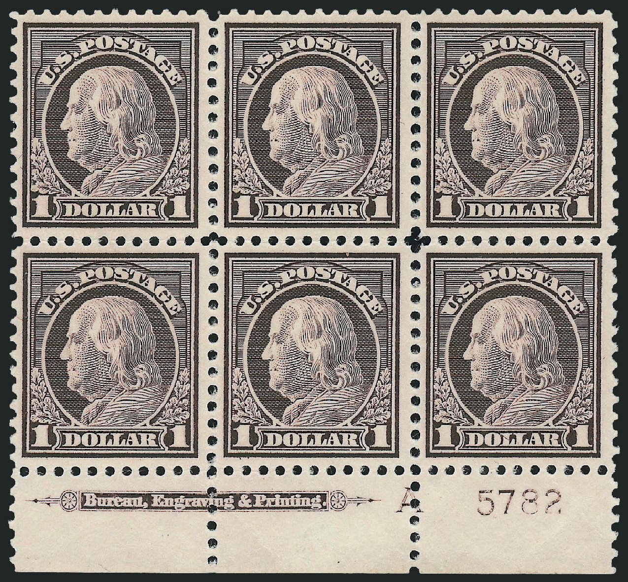 US Stamp Values Scott Catalog 518 - US$1.00 1917 Franklin Perf 11. Robert Siegel Auction Galleries, Dec 2009, Sale 982, Lot 5910