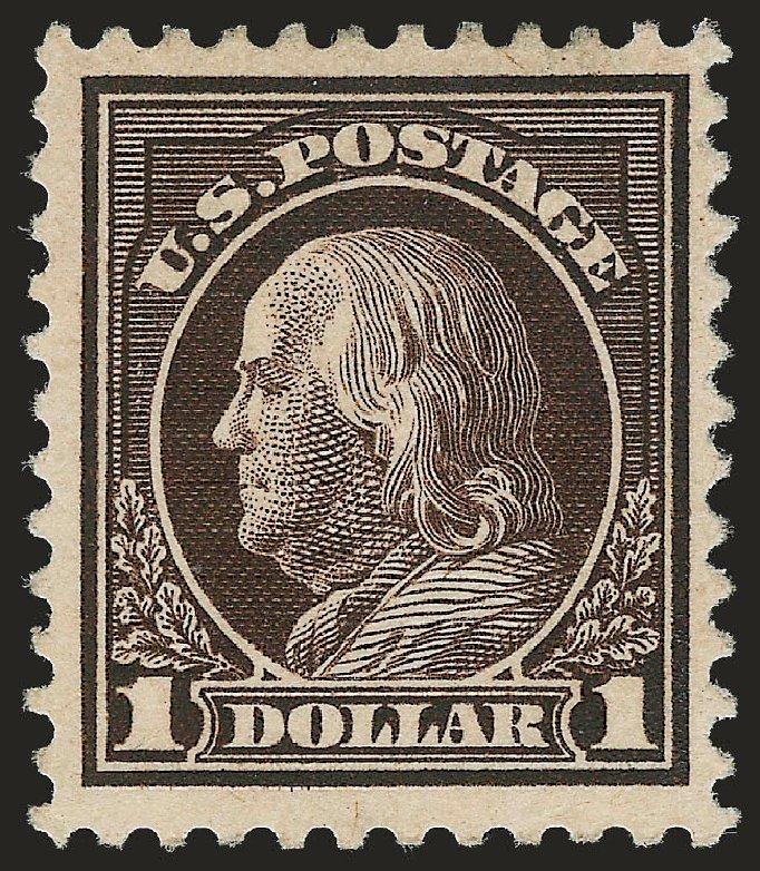 Values of US Stamps Scott # 518: 1917 US$1.00 Franklin Perf 11. Robert Siegel Auction Galleries, Apr 2010, Sale 984, Lot 930
