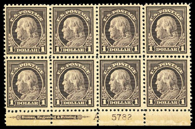 Values of US Stamps Scott Catalogue #518: US$1.00 1917 Franklin Perf 11. Matthew Bennett International, Sep 2012, Sale 346, Lot 864