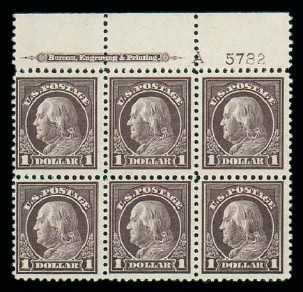 Cost of US Stamps Scott Catalog #518: 1917 US$1.00 Franklin Perf 11. Matthew Bennett International, Jun 2007, Sale 319, Lot 1485