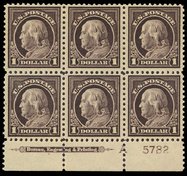 US Stamp Price Scott 518: US$1.00 1917 Franklin Perf 11. Daniel Kelleher Auctions, Jan 2012, Sale 628, Lot 535