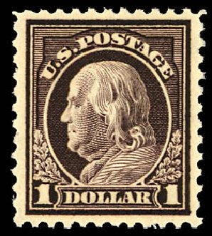 Costs of US Stamps Scott Cat. # 518 - 1917 US$1.00 Franklin Perf 11. Daniel Kelleher Auctions, Dec 2012, Sale 633, Lot 895